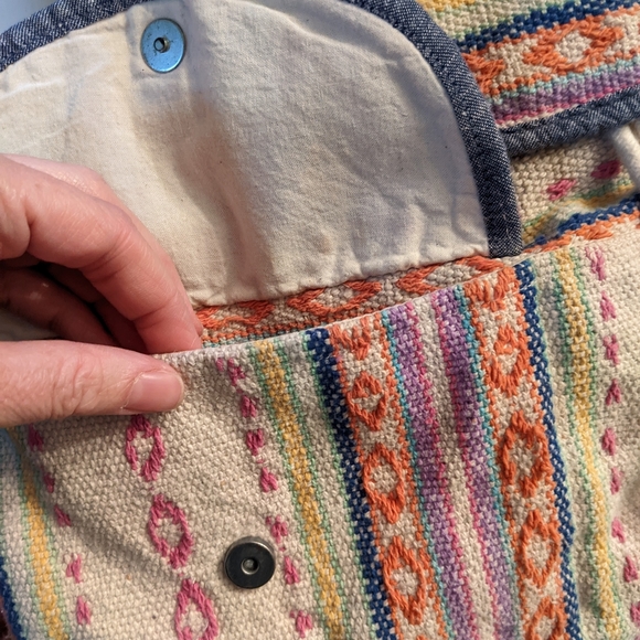 Boho embroidered backpack with denim details and drawstring - Picture 8 of 8